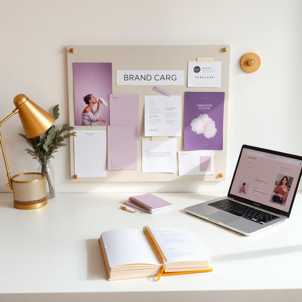 A creative branding workspace with a moodboard and color swatches