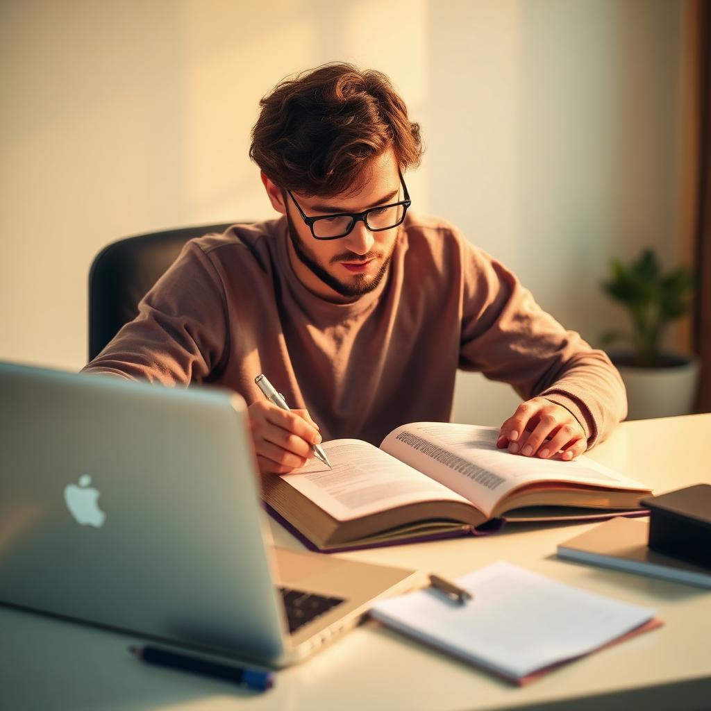 An adult learner studying for the GED with books and a laptop
