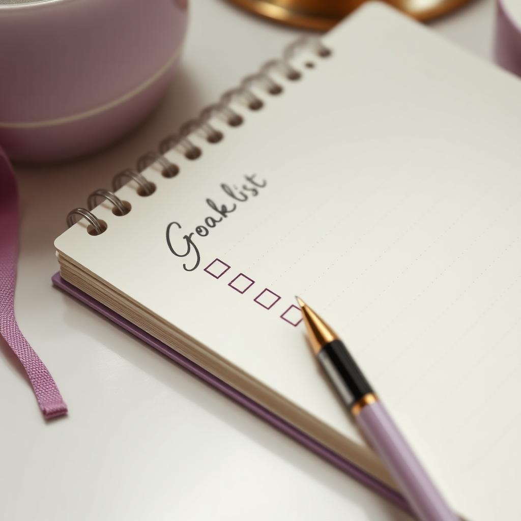 A notebook with a handwritten goals checklist and a pen