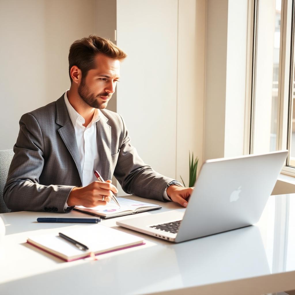An entrepreneur reviewing marketing analytics on a laptop